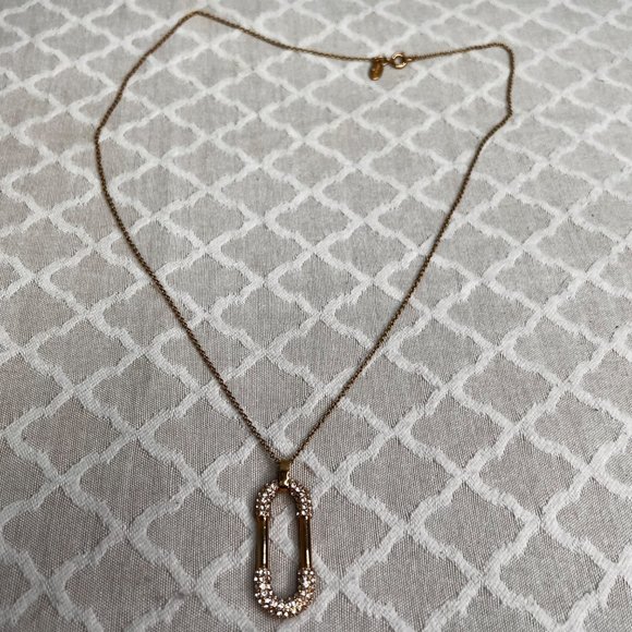 Ann Taylor Link Pendant Necklace Gold Tone Rhinestones Signed 31 inch - Picture 5 of 8